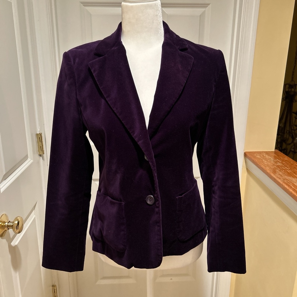 Rafaella Petites Purple Velvet Two-Buttoned Blazer Size 8P.